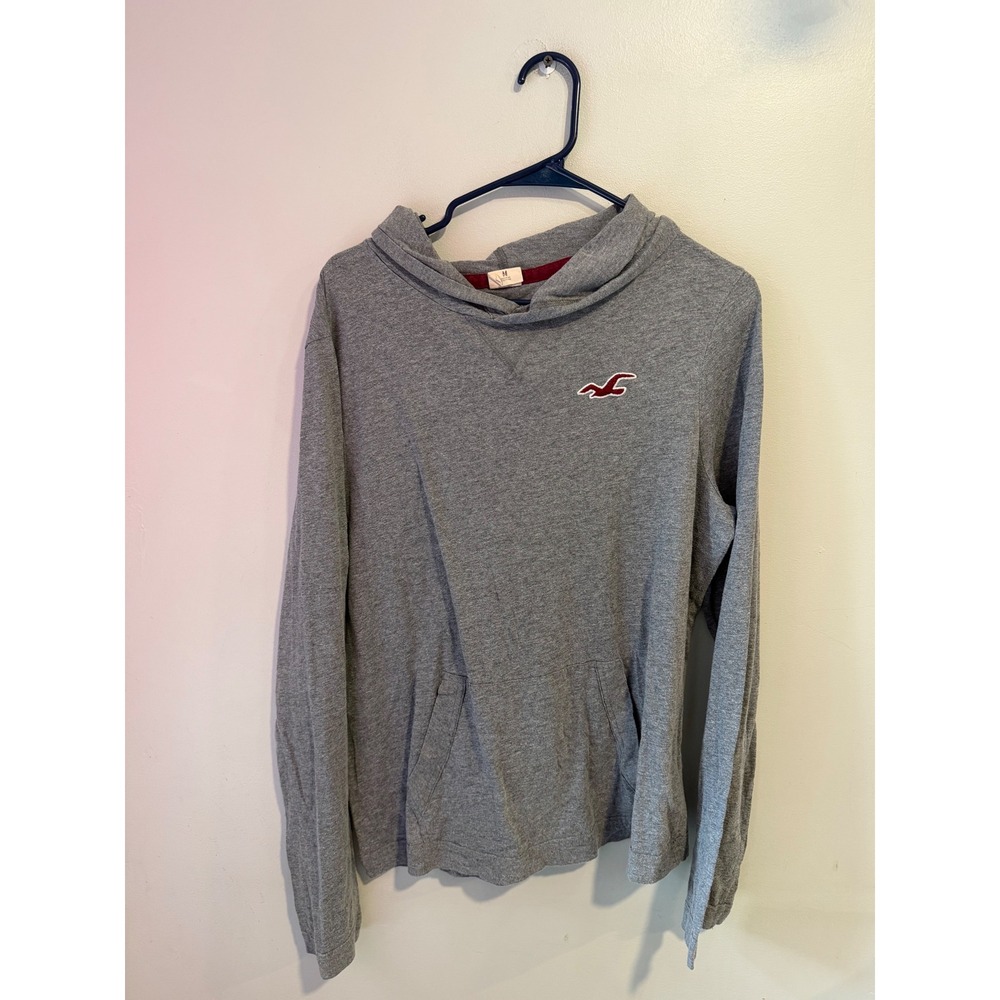 Hollister California Gray Long Sleeve Pullover Hoodie Seagull Logo Mens Medium
